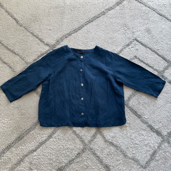 Cut loose Linen tencel blue button down Shirt lagenlook large - Picture 2 of 8